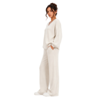 Ensemble Lounge Deux Pièces en Maille pour Femme : Pull à Manches Longues et Pantalon Large – Tenue Décontractée Automne-Hiver (Vente en Gros)