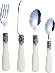 Flatware 24 Cái/Thép Không Gỉ Cổ Điển Đồ Bạc/Bộ Dao Kéo Màu Ngà Voi Bảng Knife/Dinner Fork/Muỗng Canh/Muỗng Cà Phê - Product Image 3