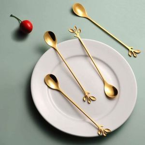 Stainless Steel Gold Leaf <b>Coffee</b> <b>Spoon</b> Creative Tableware Dessert <b>Spoons</b> Stirring Mixing <b>Spoon</b> for Sugar Cake - Product Image 4