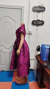 Abito da donna taglie forti in chiffon alla moda, con vita naturale e maniche corte, stile vintage, lunghezza al ginocchio, per serate estive o occasioni formali - Product Image 3