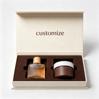 Coffret Cadeau Parfum Personnalisé avec Logo, Boîte Rigide à Charnière Marron Foncé, Insert en Velours, Double Emplacement pour Bouteille, Bouchon en Bois, Emballage Rigide