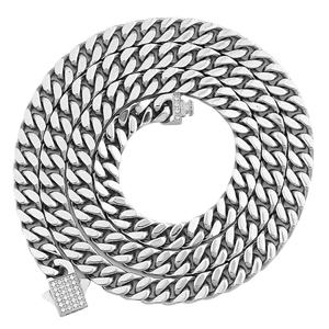 Personalized Hip Hop Men's Cuban <b>Chain</b> Stainless Steel Silver Necklace Buckle Micro Set Zircon Cuban Link - Product Image 5