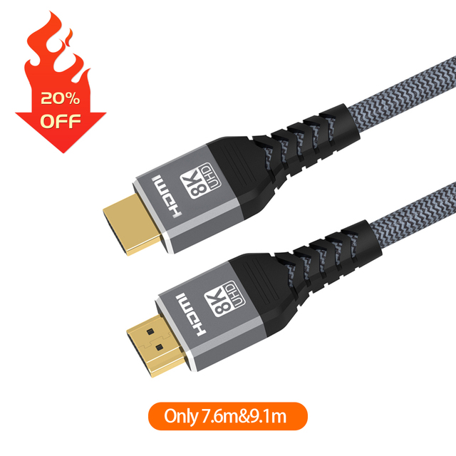 Discount 48Gbps HDMI2.1 Cable 7.6m&9.1m 8K/60Hz HDR EARC GoldPlated Male to Male Compatible with PS5 Gaming Monitor Projector TV