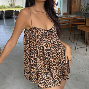 QINSI 2025 été femmes mode Sexy léopard imprimé chemise de nuit Slip robe sans manches Nighte pour les femmes courte chemise de nuit - Product Image 5