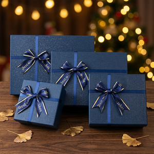 Boîte cadeau rigide bleu marine avec ruban bleu or, boîte d'emballage de luxe en carton pour mariage, anniversaire, cadeau de la Saint-Valentin - Product Image 2