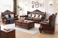 Ensemble de canapés modulaires en cuir véritable de style américain vintage haut de gamme pour appartement et hôtel, villa, brun foncé GSD03