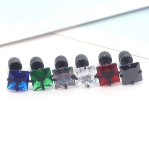 Square Zircon Stud <b>Earrings</b> Stainless Steel Pyramid Shape Prong Setting Party Fashion Piercing Jewelry - Product Image 3