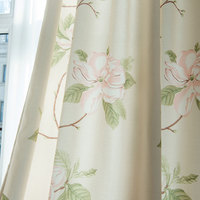 Tela de Cortina Estampada 100% Poliéster, Estilo Nórdico, Diseño Floral de Magnolia Rosa, Venta al Por Mayor