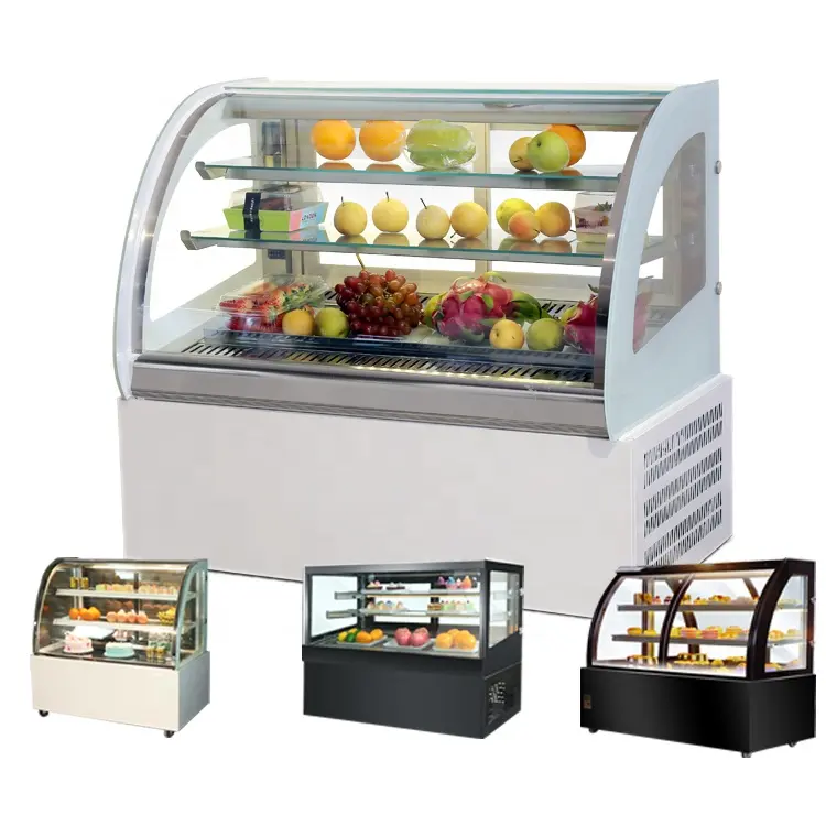Refrigerador con vitrina curva para repostería, congelador de panadería de 3 niveles, nevera, expositor de pasteles