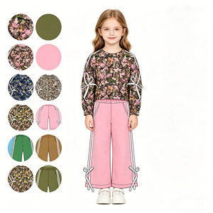Conjuntos de Ropa para Niñas Pequeñas, Estampado de Hojas Otoñales, Pantalones a Rayas con Lazos, 2 Piezas, Venta al Por Mayor, Ropa para Hermanas - Product Image 1