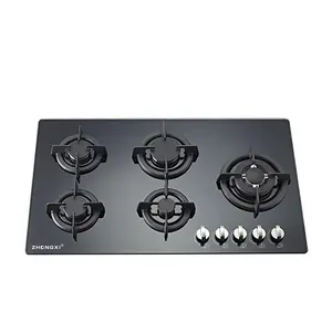 8mm Thickness Tempered Glass 5 Burner Built In Gas Cooktops Black Ceramic Built In LPG NG Gas Stove With Safety Device