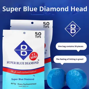 Punta de Taco de <span class=keywords><strong>Billar</strong></span> de Cuero Azul Diamante de Alta Calidad, 11 mm, Tamaño Mediano, No Requiere Presión, <span class=keywords><strong>Billar</strong></span> Especial, Hecho en China - Product Image 1