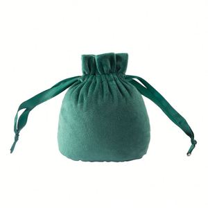 Blank Solid Color 8*10cm <b>Green</b> <b>Black</b> Pink Available Gourd Shape Velvet Jewelry Collection Packaging Bag - Product Image 3
