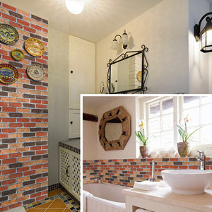 Papier peint imitation briques multicolores Oujing 45cmx10m, autocollant mural en PVC imperméable, facile à poser, pour salon et chambre. - Product Image 5