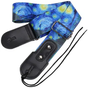 гитарный ремень шнур Suppliers-Factory direct sale large stock good quality Van Gogh painting guitar strap wholesale exquisite guitar strap with tail pin&cord
