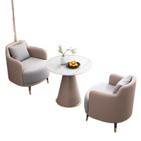Conjunto de Sofá de Cuero Minimalista de Lujo Ligero y Mesa de Oficina con Estructura de Madera, Combinación de Silla y Mesa para Oficina y Hotel, Sofá de Descanso para Balcón