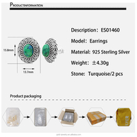 Boucles d'oreilles en argent sterling S925, argent antique, turquoise vintage, prix d'usine pour les commandes en gros