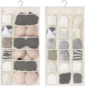Closet Hanging Organizer with Mesh Pockets Rotating Metal Hanger Wall Shelf <b>Wardrobe</b> Storage Bags for Underwear Underpants Socks - Product Image 1