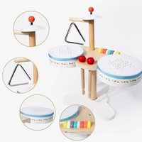 Children's Educational Wooden Multi-functional Music Stage Drum Kit Percussion Instrument for 2-4 Years Old Musical Sense