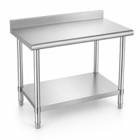 Table de travail en acier inoxydable à 2 niveaux, pieds carrés robustes, fabrication directe d'usine, 201, usage commercial, pour café, cuisine