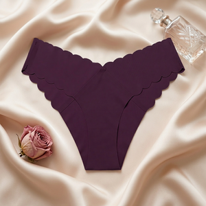 Women <b>Seamless</b> Wave Edge <b>Thong</b> Panties Invisible No Show Solid Color Low Rise Soft Stretch T-back Underwear for Women OEM ODM - Product Image 3