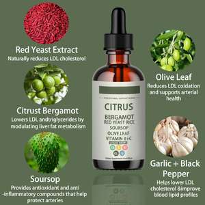 Gotas Líquidas de Bergamota Cítrica Orgánica de Marca Propia con Extracto de Guanábana y Arroz de <span class=keywords><strong>Levadura</strong></span> <span class=keywords><strong>Roja</strong></span> <span class=keywords><strong>para</strong></span> Adultos, Apoyo al <span class=keywords><strong>Colesterol</strong></span> - Product Image 5
