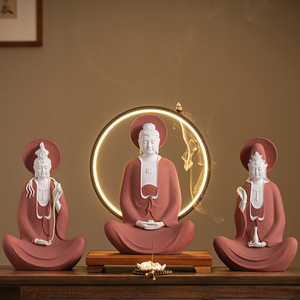 Statue en céramique d'inspiration zen Bouddha Shakyamuni, Bouddha Amitabha, Grand Bodhisattva Avalokitevara, Trois Bouddhas du Sud-ouest - Product Image 4