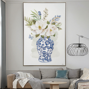 Cornice in tela dipinta a fiori in stile tradizionale cinese pittura floreale in porcellana bianca e blu per decorazioni artistiche da parete per interni - Product Image 4