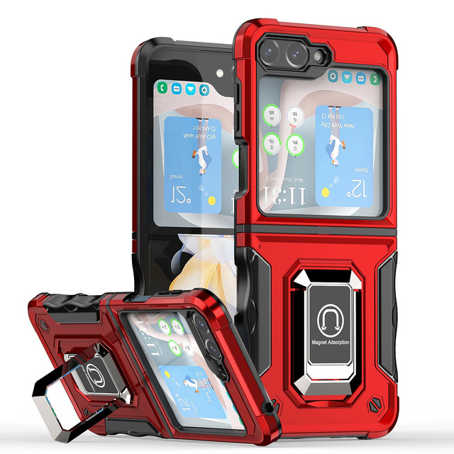 For ZFlip6/5/ZFlip7/3 Flag Ring Magnetic 3D Design Injection Molding Foldable Phone Case Drop-resistant Protective Cover