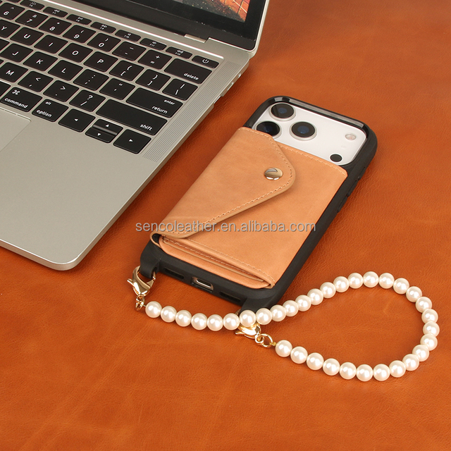 Vintage Texture Genuine Leather Pocket Style Phone Case with Card Bag & Crossbody Strap