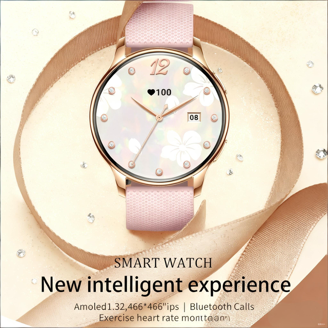 Long Battery Life HD AMOLED Screen IP68 Waterproof Silicone Sports Health Monitoring Voice Assistant Fashion Female Smart Watch