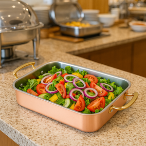 Bandeja de buffet de acero inoxidable de oro rosa de lujo con ASAS-Plato para servir comida de gama alta para uso en banquetes de restaurante de catering de hotel - Product Image 2