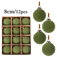 Ensemble de 12 boules de Noël floquées de 8 cm, décorations suspendues en velours vintage pour la décoration de l'arbre de Noël, fête du Nouvel An