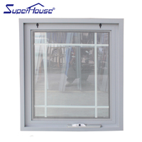 Ventana de manivela con rejilla decorativa de cristal y mosquitera extraíble, ventana superior abatible de aluminio