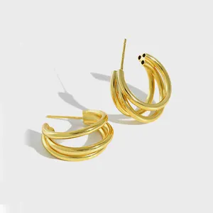 S925 sterling silver earrings with geometric multilayer rings and circles for female earrings with stud ethos gold-plated