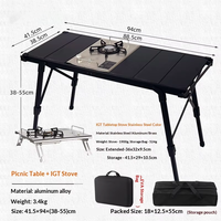 Table pliante rectangulaire en aluminium pour l'extérieur, portable, pour le camping, le pique-nique, le barbecue, la cuisine mobile, avec base réglable