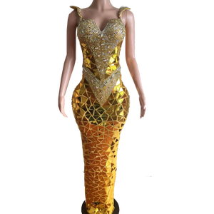 فستان سهرة طويل مزين بالترتر اللامع والشبك الفضي والذهبي، فستان حفلات أعياد الميلاد للنساء مرصع بالأحجار الكريمة، زي مثير لحفلات التخرج والسهرات - Product Image 1