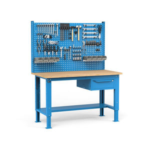 Fami WORK1534 Établi réglable de 150cm, plateau en bois, tiroir et mur perforé - Product Image 1