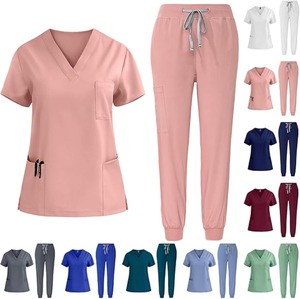 Ensemble d'uniformes médicaux légers et extensibles pour clinique, pantalon de jogging, col montant, pour infirmières et personnel hospitalier - Product Image 1