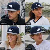 Casquette de baseball personnalisée en sergé marine à visière plate, 6 panneaux, snapback, visière grise brodée, réglable, vente en gros, OEM, faible MOQ