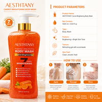 AESTHTANY Gel Douche Réparateur Éclaircissant et Nourrissant à la Carotte 7 Jours 1000ml, Lavant Corporel à la Menthe Poivrée avec Contrôle du Sébum et Exfoliation