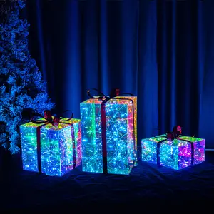 LED ชุดกล่องของขวัญคริสต์มาสไฟตกแต่งปาร์ตี้วันเกิดปีใหม่เรืองแสง LED กล่องของขวัญ