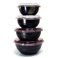 550ml 블랙 레드 일회용 PP 플라스틱 그릇 뚜껑 Microwavable 찌를 수프 그릇