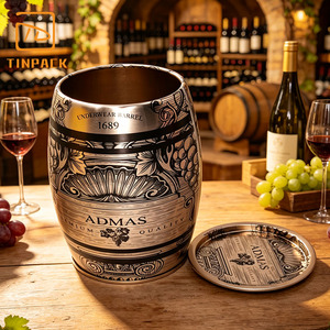 Lata de hojalata soldada estilo barril vintage, contenedor de hojalata con soldadura de costura apta para alimentos, caja metálica impresa personalizada para embalaje de regalos - Product Image 4