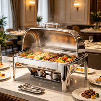 FLEY Réchaud de buffet en acier inoxydable antirouille à couvercle roulant, chauffe-plats portable à gaz 9L, matériel de restauration pour hôtels, banquets et buffets