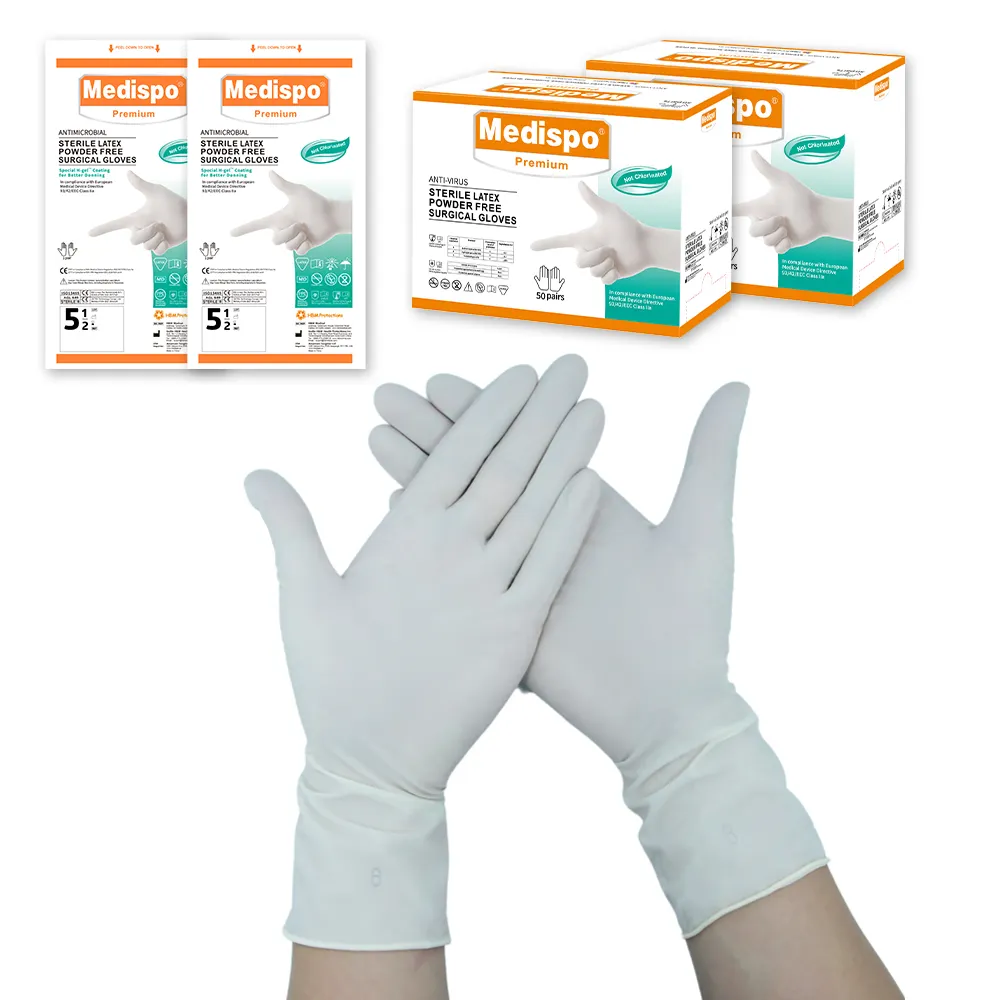 Kunden spezifische chirurgische puder freie sterile Antiviren-Handschuhe aus Natur latex in der Größe 7,5