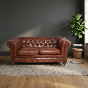 Antique Vintage Contemporary Square Solid <b>Wood</b> and Genuine Leather Two-Seater Living Room <b>Sofa</b> for Villas - Product Image 3