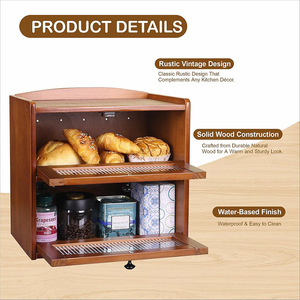 Boîte à pain en bambou, armoire de rangement de cuisine avec porte en verre pour le stockage du pain et des gâteaux, design en bois à 2 niveaux MBX-16 - Product Image 3