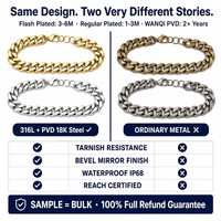Bracelet chaîne gourmette cubaine plate Miami épaisse de 11 mm en acier inoxydable plaqué or 18 carats pour femme, étanche, haut de gamme WANQI