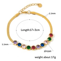 Gelang Ular berlapis emas PVD, zirkon kristal hijau baja tahan karat, gelang rantai ular datar wanita